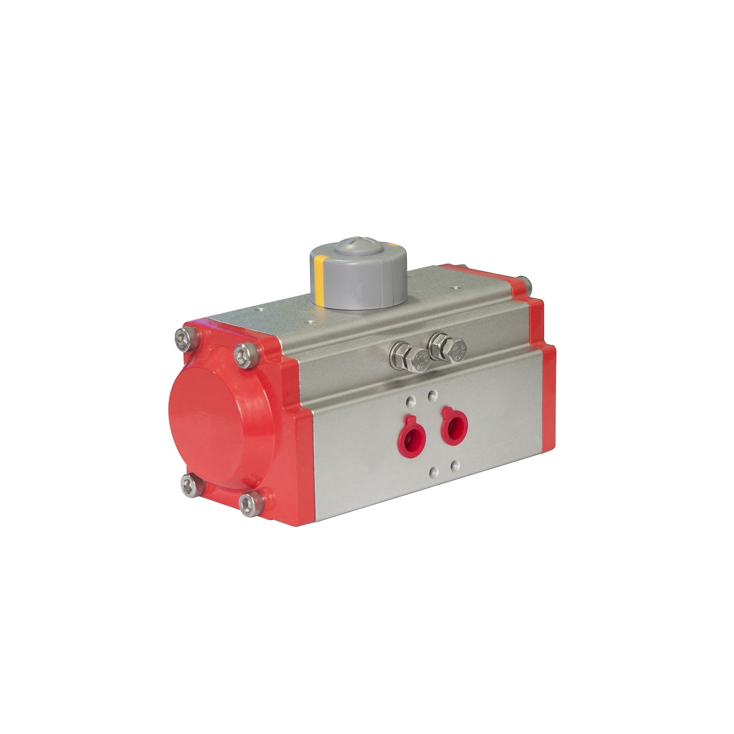 RAT Series Pneumatic Actuator. With red ends and plugs.
