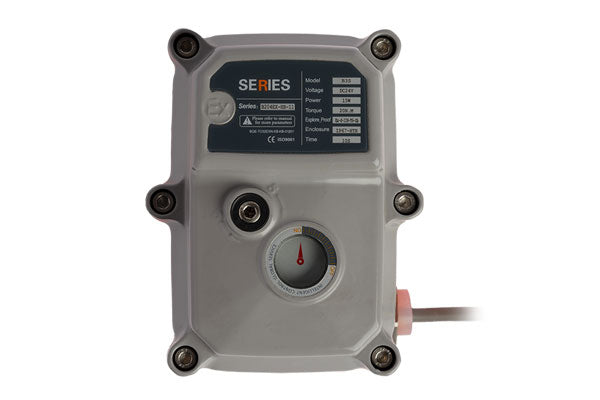 Explosion-proof electric actuator EXD20 with a gray and orange housing.