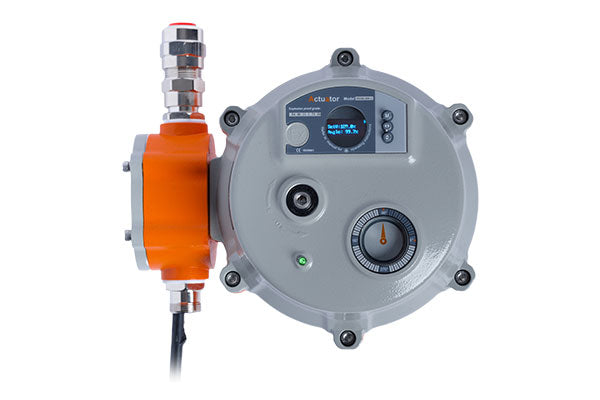 Explosion-proof electric actuator EXD80 with a gray and orange housing.