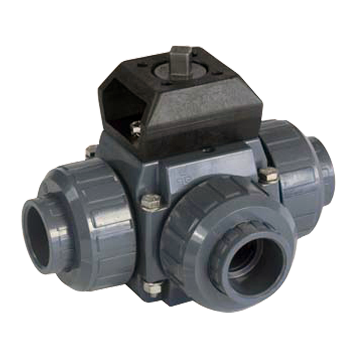 P-S4 BALL VALVE 3 WAY T/P0RT DN10 SW UPVC EPDM / PTFE + MTG”