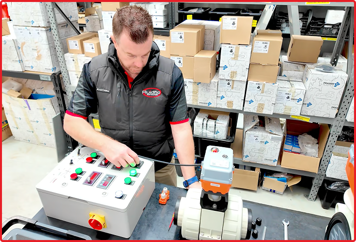 Fluidflo engineer running tests on actuator
