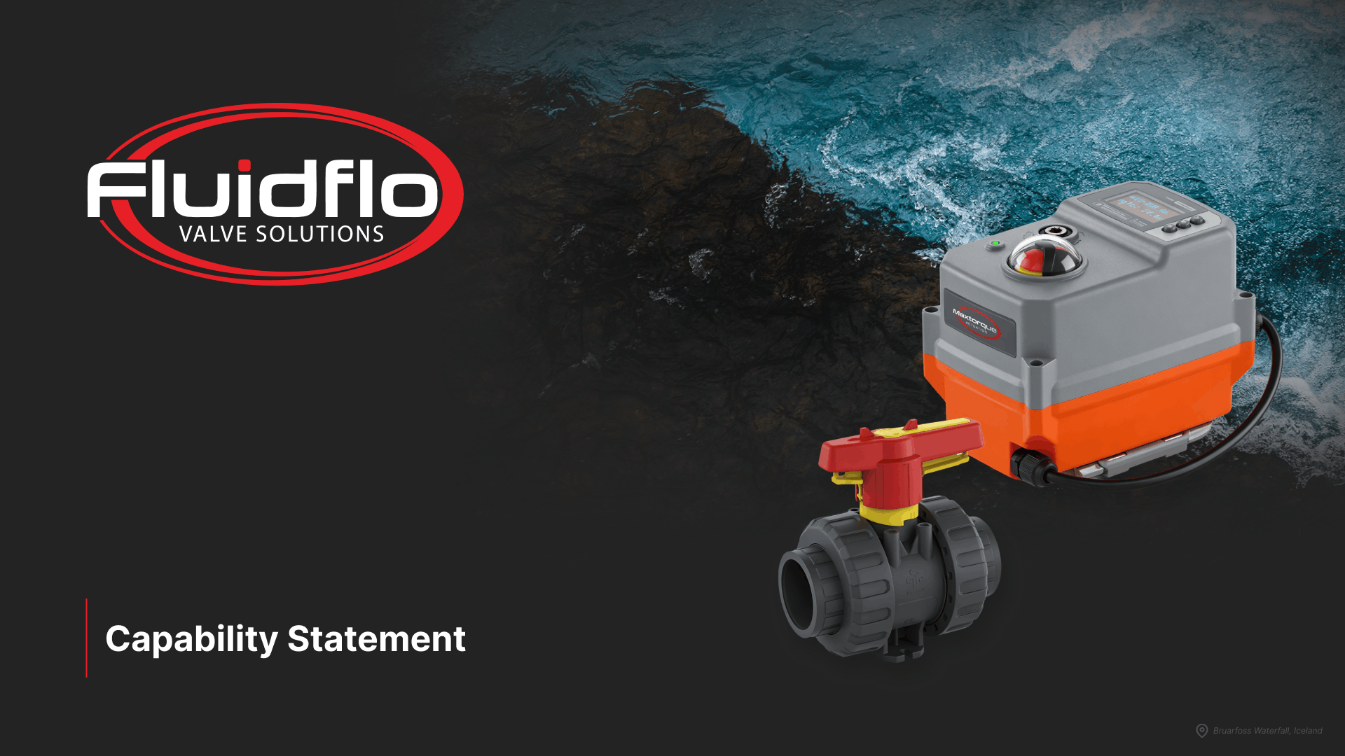 Capability statement front cover with logo, valve and actuator